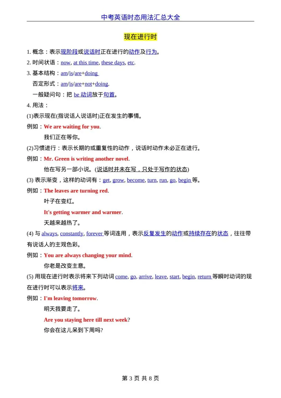 中考英语时态用法考点知识点总结,电子版可打印!-第4张图片-四季读书网 中考英语时态用法考点知识点总结,电子版可打印!-第4张图片-四季读书网