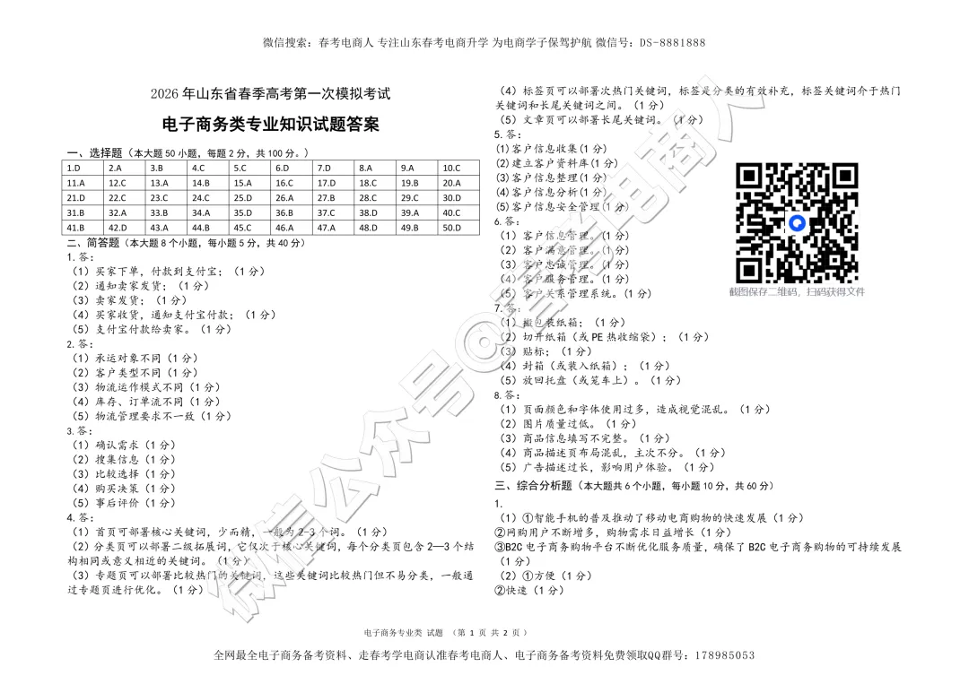 2026山东春考电子商务第一次模拟考试题及答案-第14张图片-四季读书网