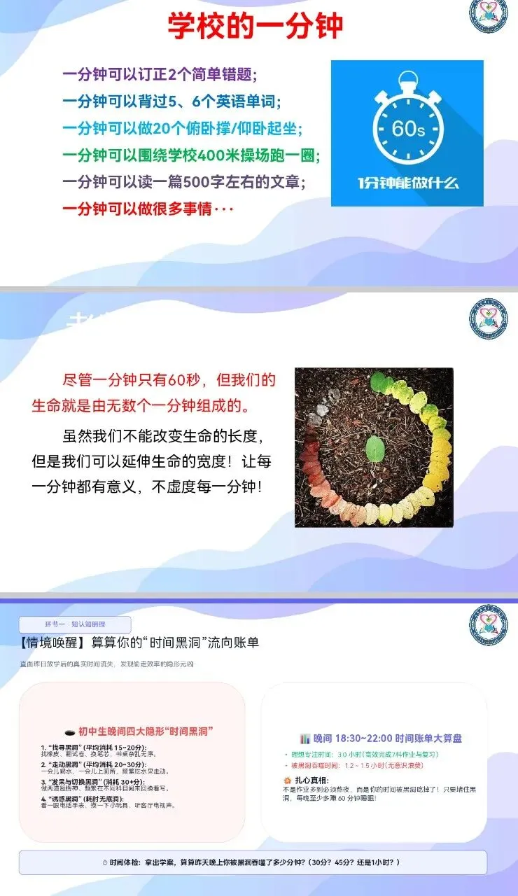 【带班方略】初一前两月怎么带?七年级“知情行意恒”5节班会!|第二讲:时间“折叠术”:每天多赚1小时-第4张图片-四季读书网