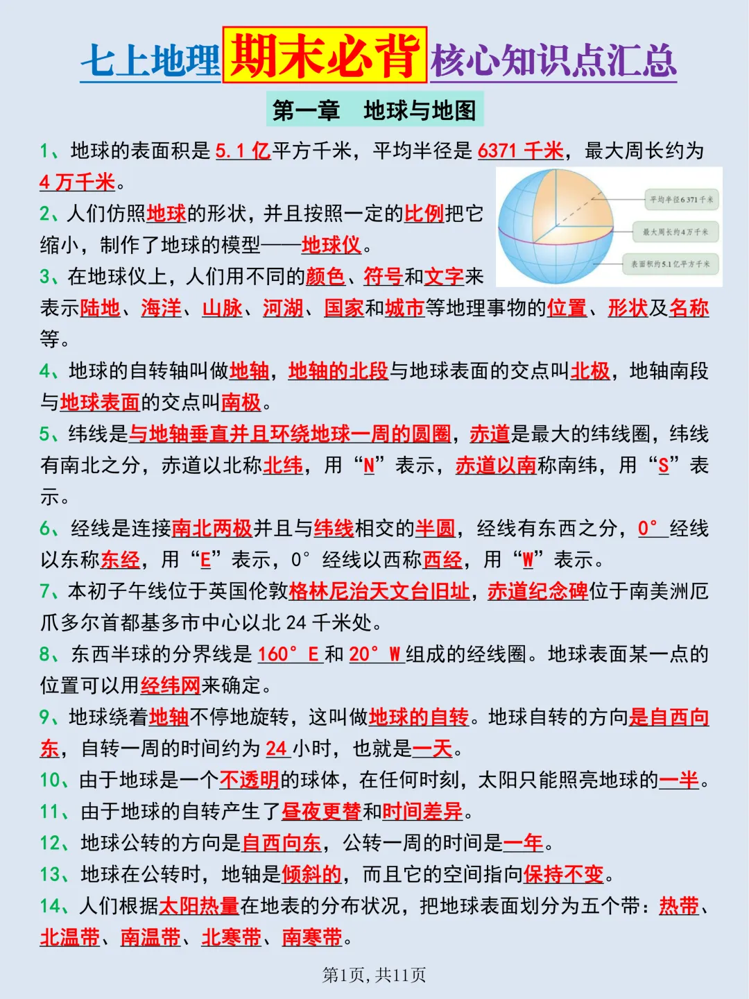 【初一】2026秋七年级上册地理重要知识点归纳总结,有完整版可打印,建议家长领取一份打印给孩子!-第3张图片-四季读书网 【初一】2026秋七年级上册地理重要知识点归纳总结,有完整版可打印,建议家长领取一份打印给孩子!-第3张图片-四季读书网