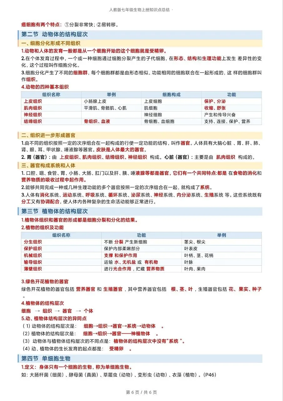 初一新版 2026 七上生物全册重点知识清单梳理必背总结,电子打印版!-第5张图片-四季读书网 初一新版 2026 七上生物全册重点知识清单梳理必背总结,电子打印版!-第5张图片-四季读书网