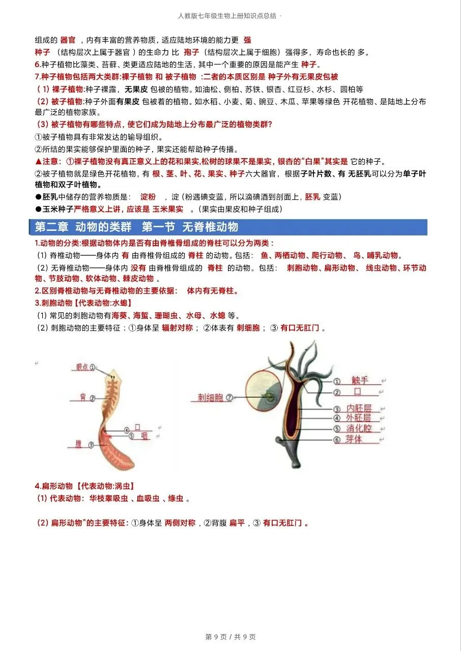 初一新版 2026 七上生物全册重点知识清单梳理必背总结,电子打印版!-第8张图片-四季读书网 初一新版 2026 七上生物全册重点知识清单梳理必背总结,电子打印版!-第8张图片-四季读书网
