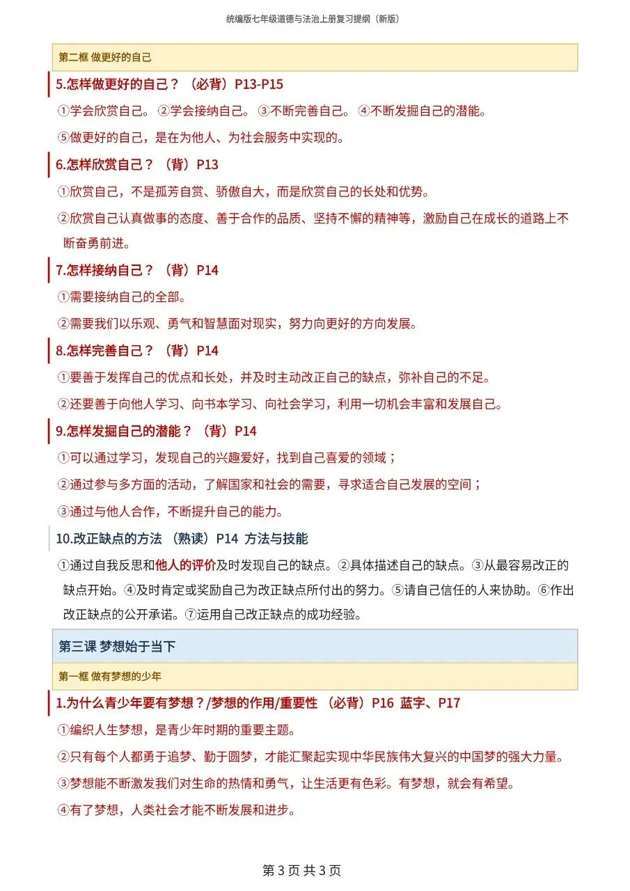 初一新版 2026 七上道法全册重点知识清单梳理必背总结,电子打印版!-第3张图片-四季读书网