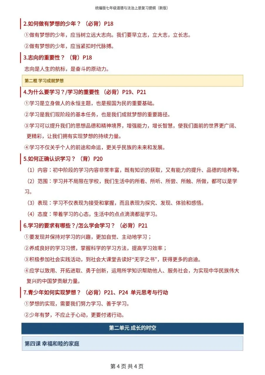 初一新版 2026 七上道法全册重点知识清单梳理必背总结,电子打印版!-第4张图片-四季读书网