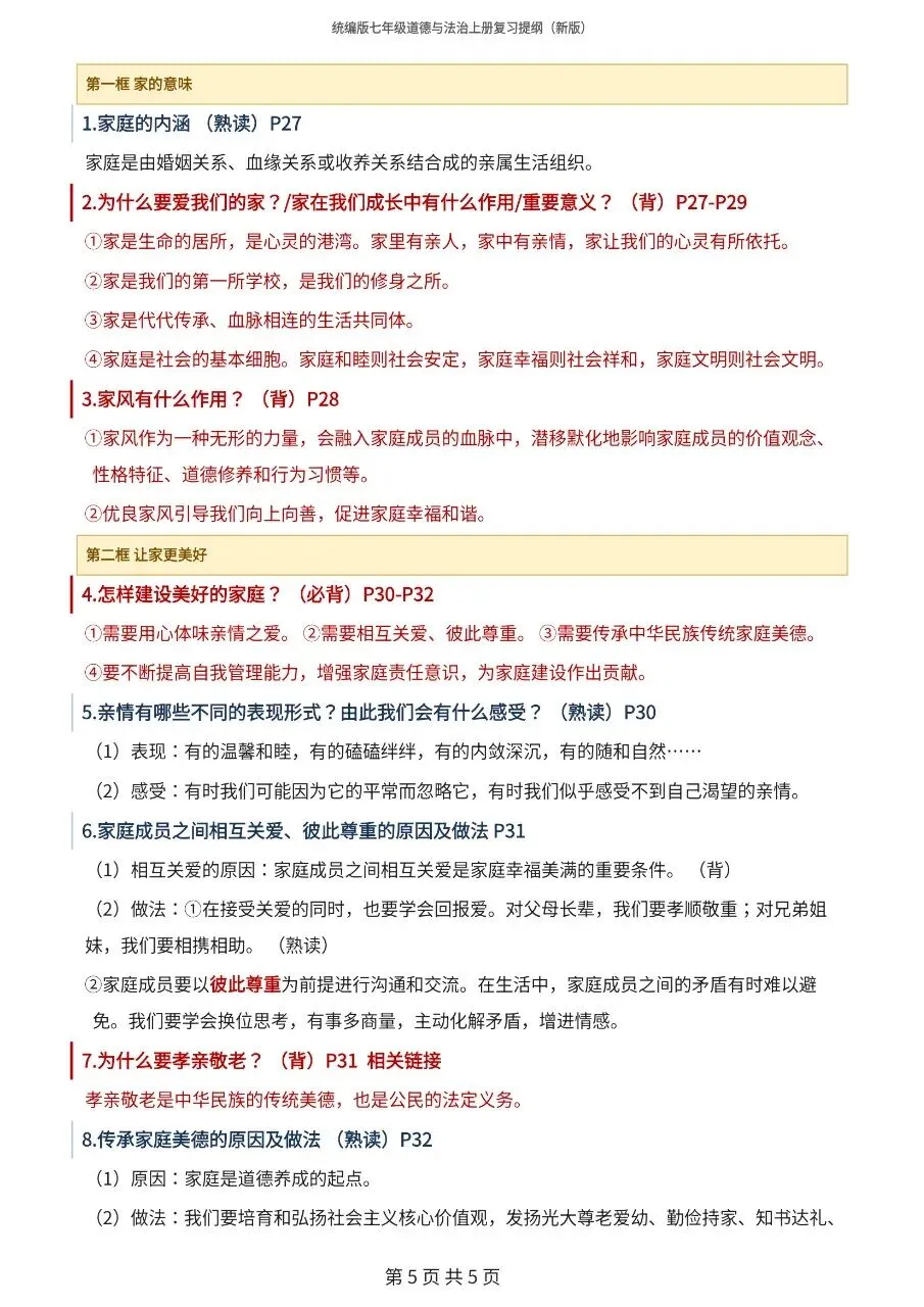 初一新版 2026 七上道法全册重点知识清单梳理必背总结,电子打印版!-第5张图片-四季读书网