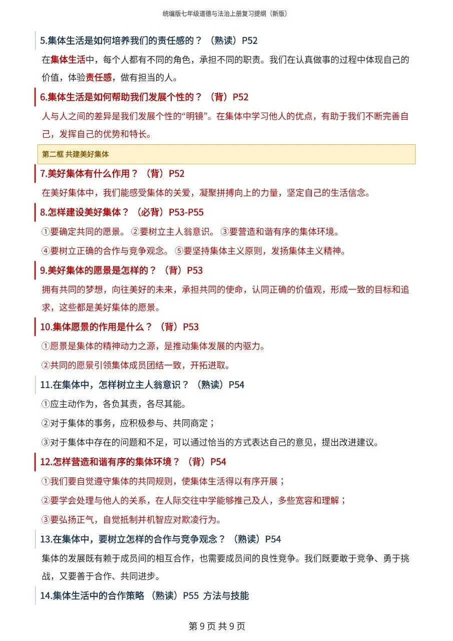 初一新版 2026 七上道法全册重点知识清单梳理必背总结,电子打印版!-第8张图片-四季读书网
