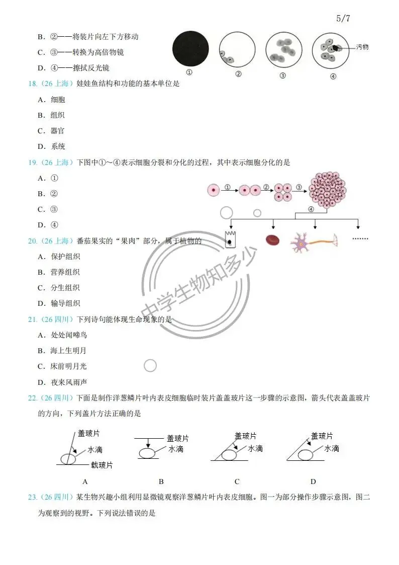 2026年中考生物试题汇编:生物体的结构层次30道-PDF版-第5张图片-四季读书网