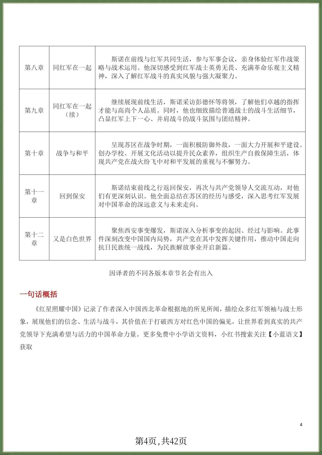 初二八年级上册语文必读名著《红星照耀中国》知识点梳理+习题训练,电子版可打印!-第3张图片-四季读书网 初二八年级上册语文必读名著《红星照耀中国》知识点梳理+习题训练,电子版可打印!-第3张图片-四季读书网