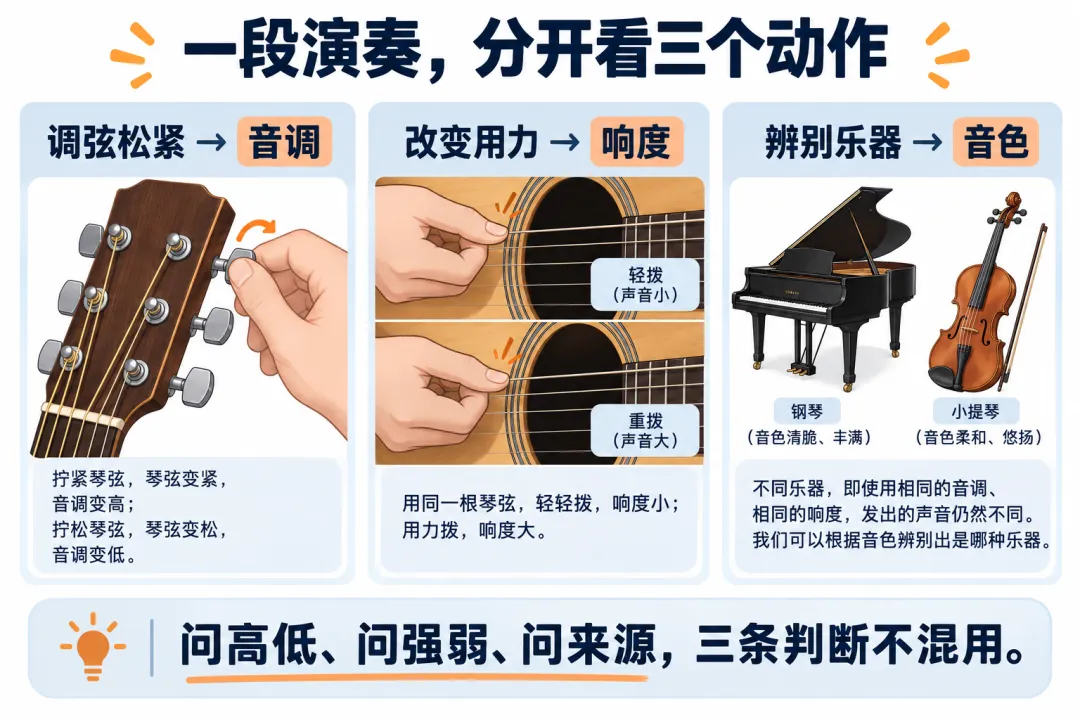 初二物理|用这3个动作,秒懂音调、响度与音色-第5张图片-四季读书网