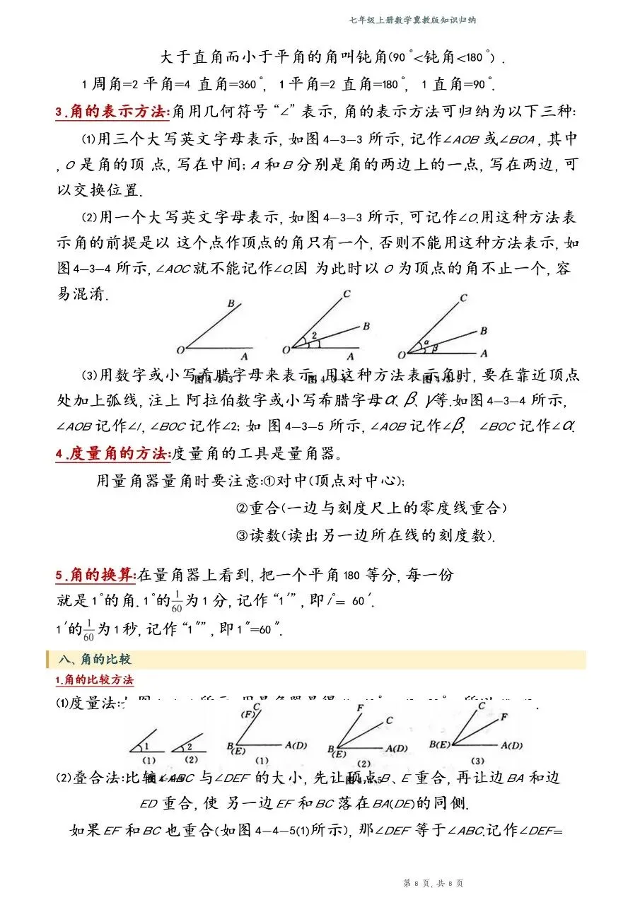 初一新版 2026 七上数学冀教版全册重点知识清单梳理必背总结,电子打印版!-第7张图片-四季读书网