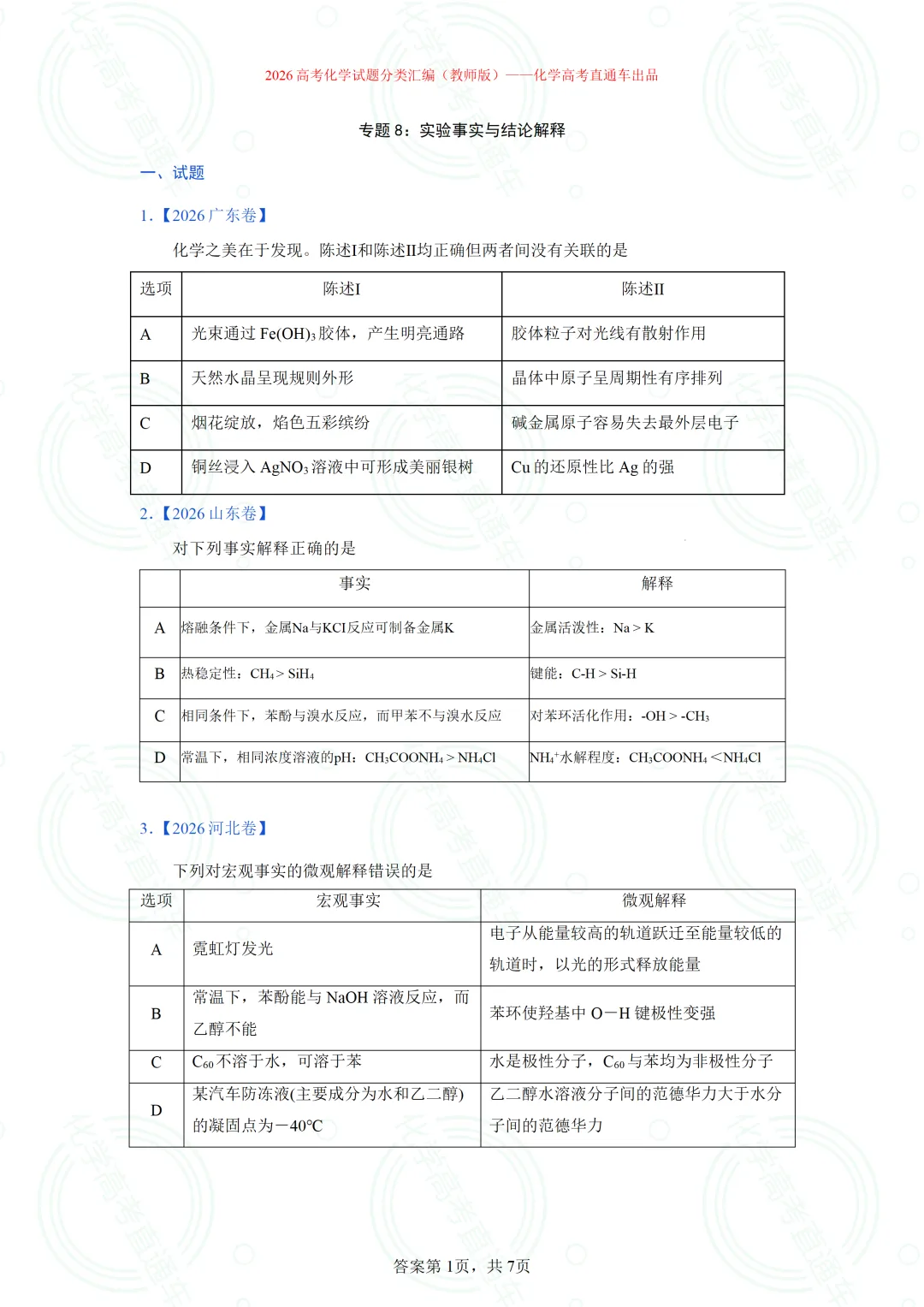 2026高考化学试题分类汇编:专题8-实验事实与结论解释-第2张图片-四季读书网 2026高考化学试题分类汇编:专题8-实验事实与结论解释-第2张图片-四季读书网