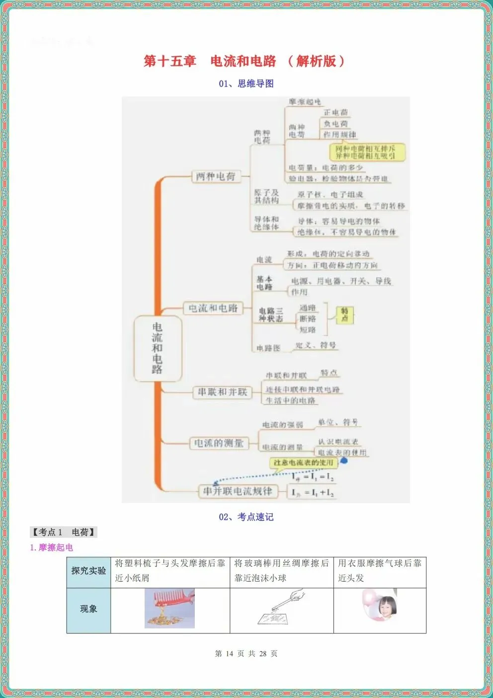 初三九年级上册物理电流和电路知识点清单(原卷+解析)2026秋新教材,电子版可打印-第10张图片-四季读书网