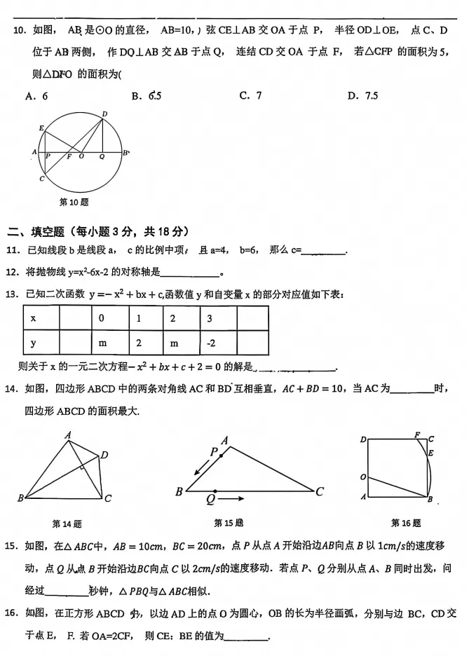 【初三月考】2026-2027学年浙江省宁波市慈溪市文锦书院九年级上学期月度素养测试数学试题-第2张图片-四季读书网