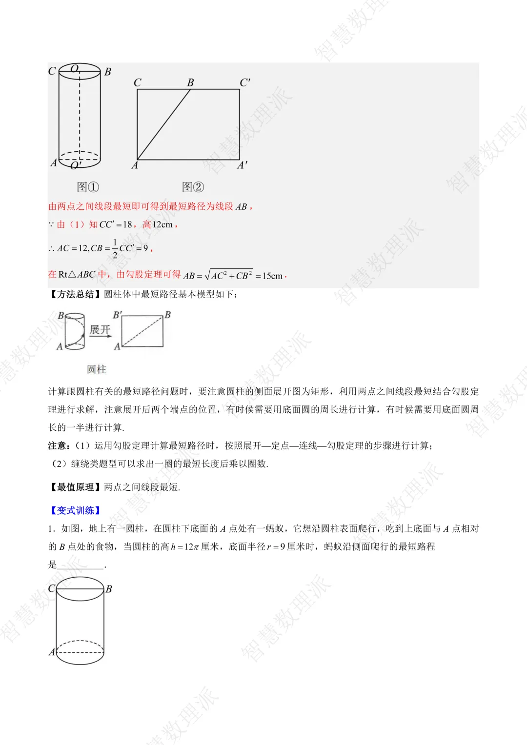 北师大版初二 八年级上册数学 《专题一 利用勾股定理求最短路径问题的四种模型》-第2张图片-四季读书网