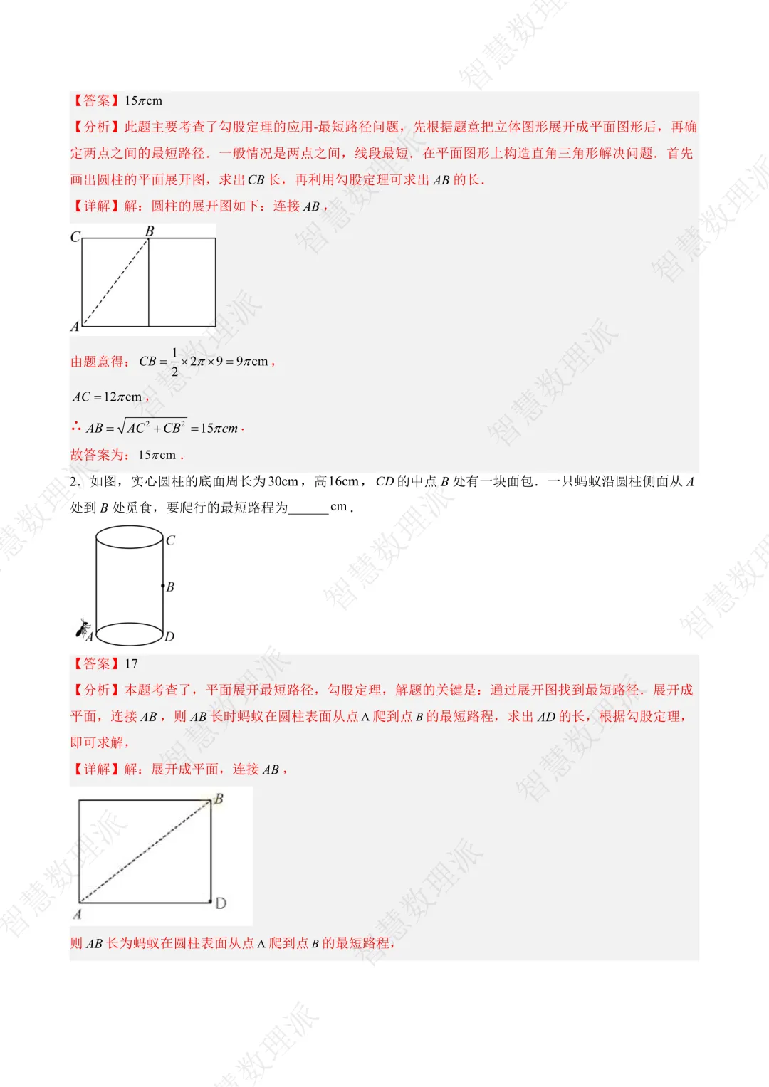 北师大版初二 八年级上册数学 《专题一 利用勾股定理求最短路径问题的四种模型》-第3张图片-四季读书网