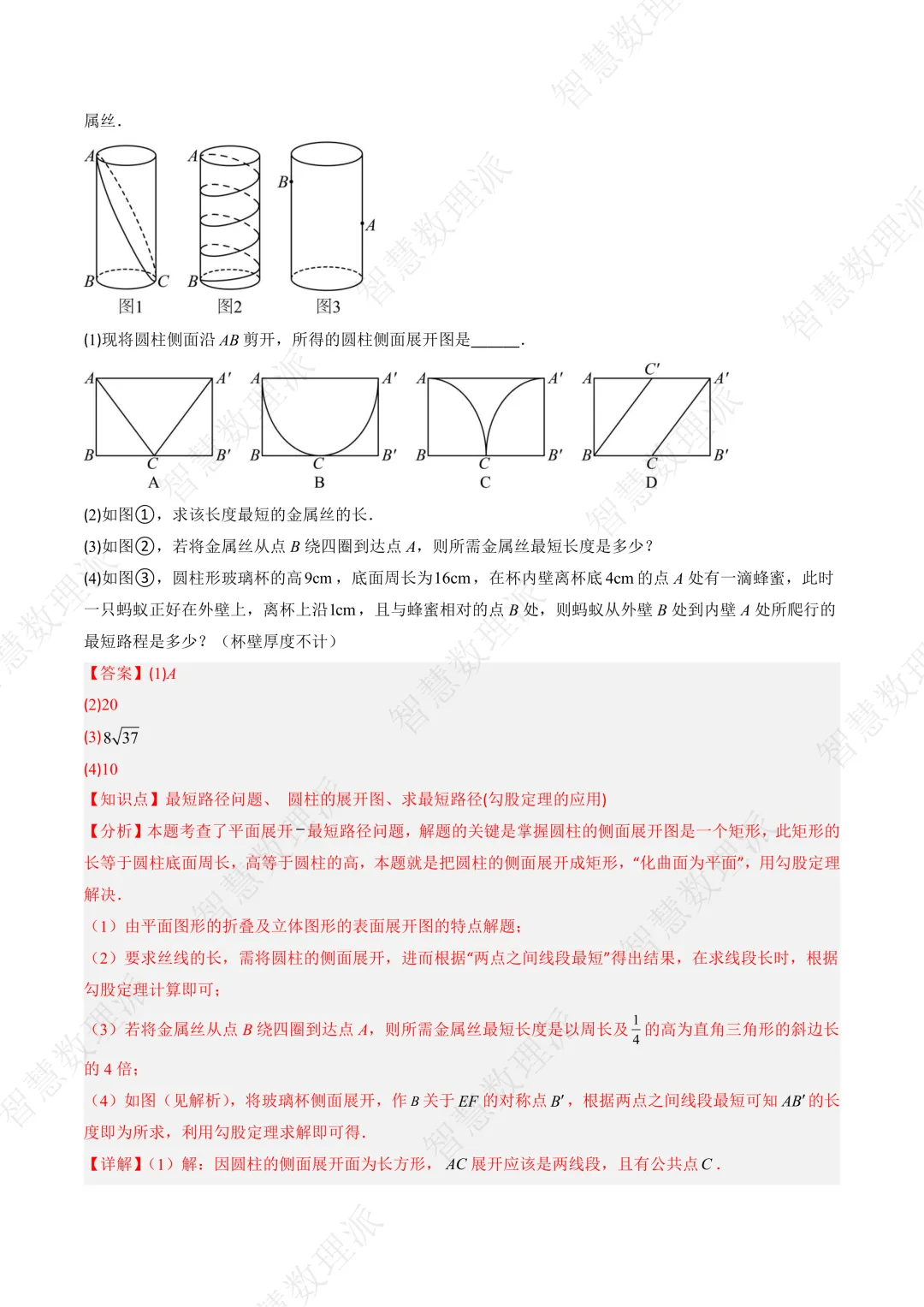北师大版初二 八年级上册数学 《专题一 利用勾股定理求最短路径问题的四种模型》-第8张图片-四季读书网