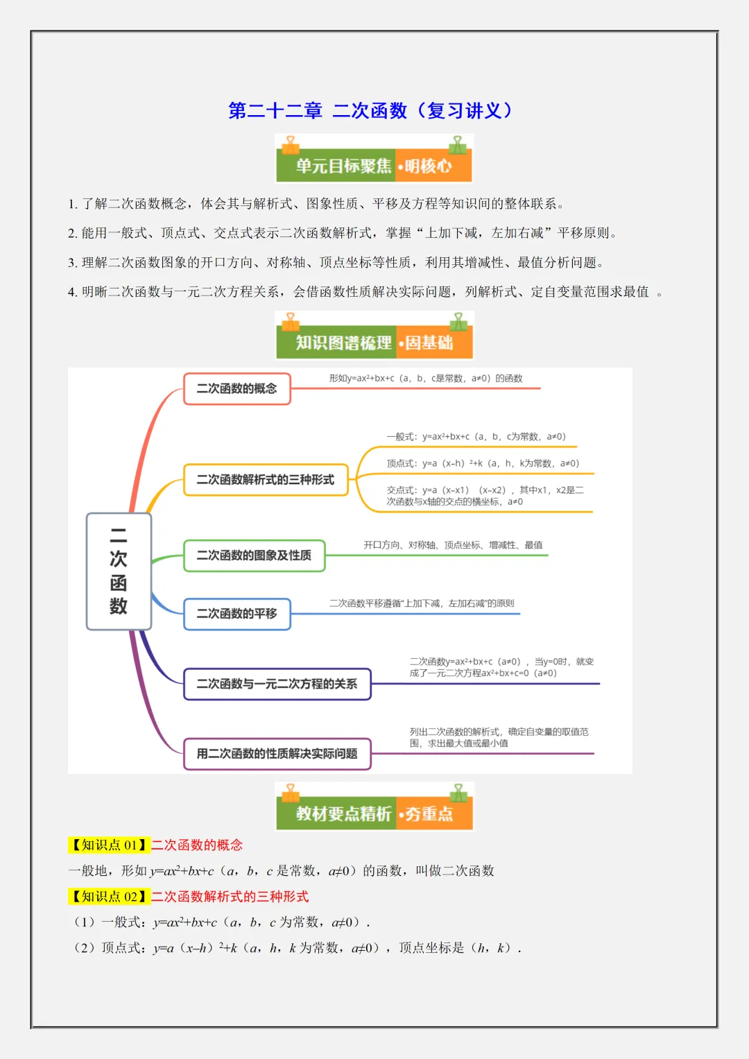 【初二】2026新教材八上数学二次函数重点知识点复习讲义(高清版可打印)-第5张图片-四季读书网
