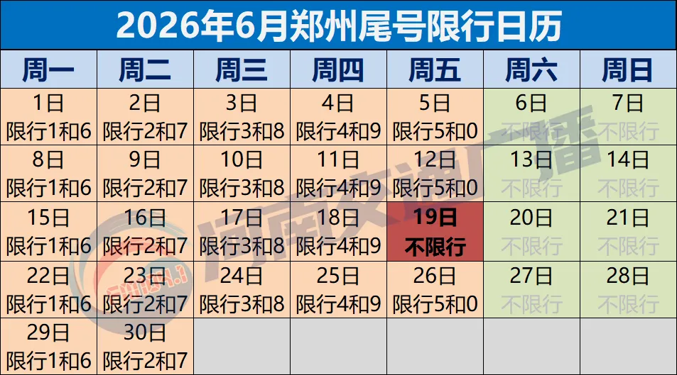 高考期间郑州还限行吗?最新回应(附6月限行尾号日历)-第1张图片-四季读书网