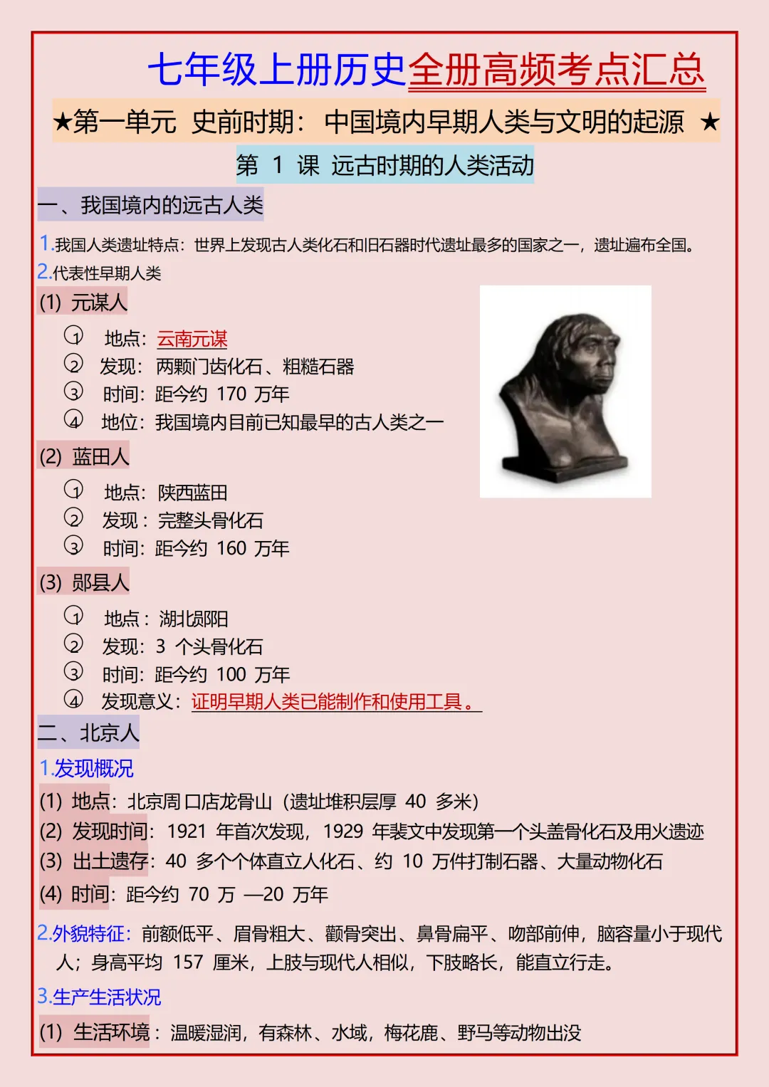 初一2026新版七年级上册历史全册高频考点知识点汇总(电子版可打印)-第2张图片-四季读书网 初一2026新版七年级上册历史全册高频考点知识点汇总(电子版可打印)-第2张图片-四季读书网