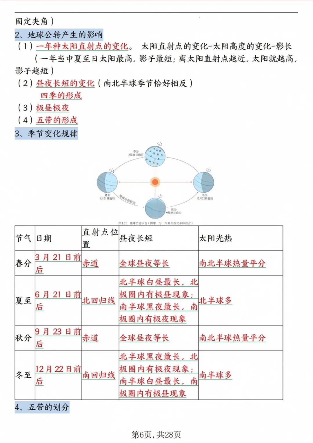 初一2026新版七年级上册地理全册高频考点知识点汇总(电子版可打印)-第7张图片-四季读书网