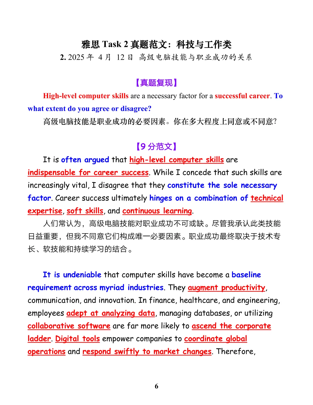 雅思写作真题范文:高级电脑技能与职业成功的关系-第1张图片-四季读书网