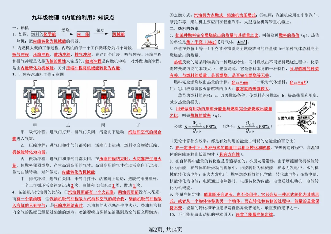 【初三】2026新教材九年级上册物理全册必背高频考点知识点总结(高清版可打印)-第4张图片-四季读书网 【初三】2026新教材九年级上册物理全册必背高频考点知识点总结(高清版可打印)-第4张图片-四季读书网