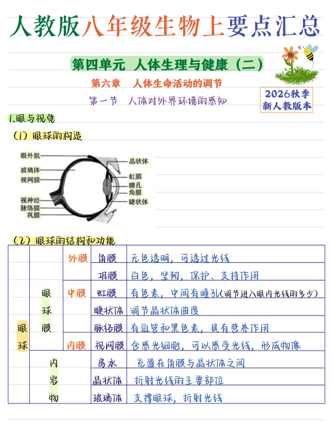 初二2026新【八上生物】全册必背考点知识汇总总复习(完整版可打印)-第3张图片-四季读书网