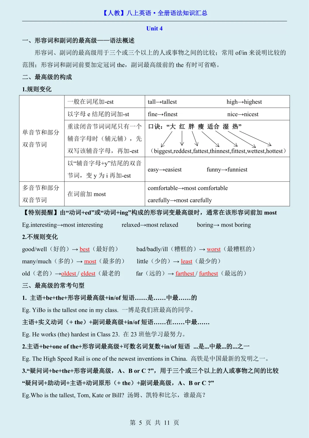 初二2026新【八上英语】全册必背语法知识汇总总复习(完整版可打印)-第7张图片-四季读书网 初二2026新【八上英语】全册必背语法知识汇总总复习(完整版可打印)-第7张图片-四季读书网