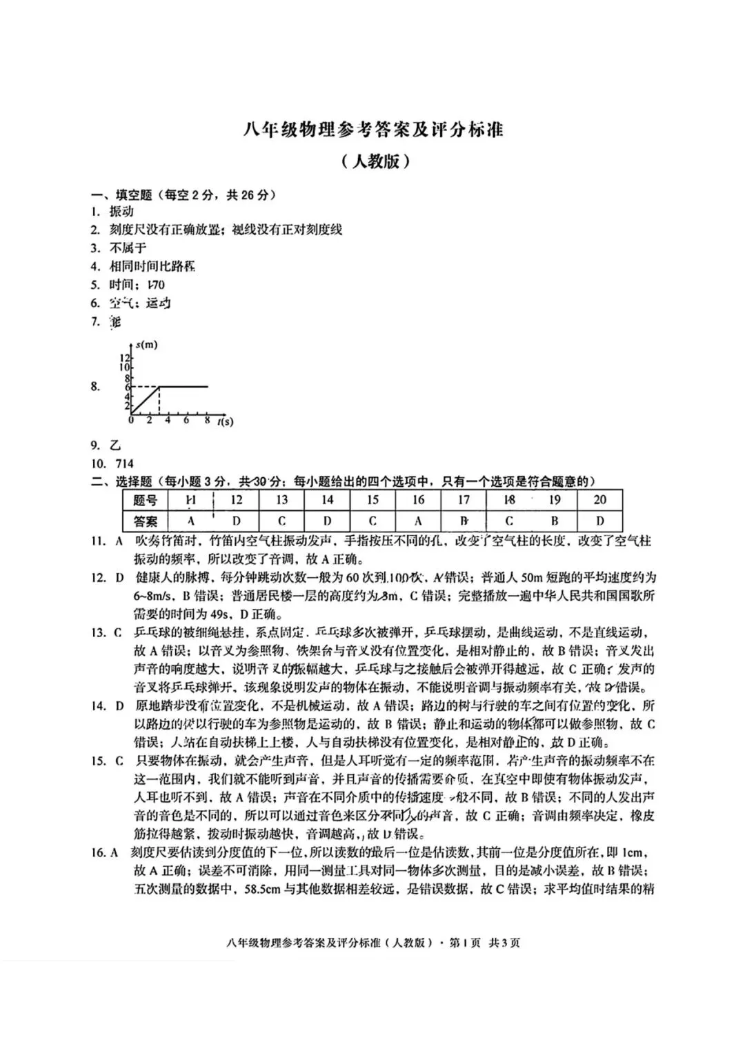 八年级上学期第一次月考物理试卷3+答案-第5张图片-四季读书网