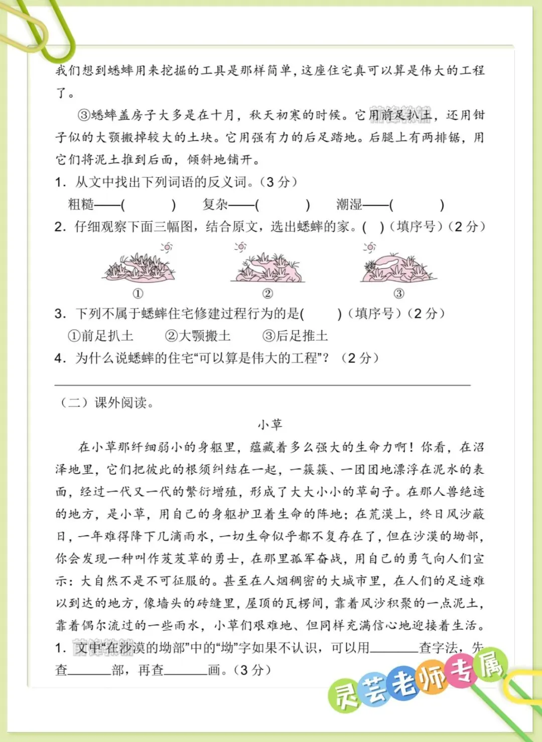 26秋新四年级上册语文第三单元名校真题卷(带答案)-第6张图片-四季读书网