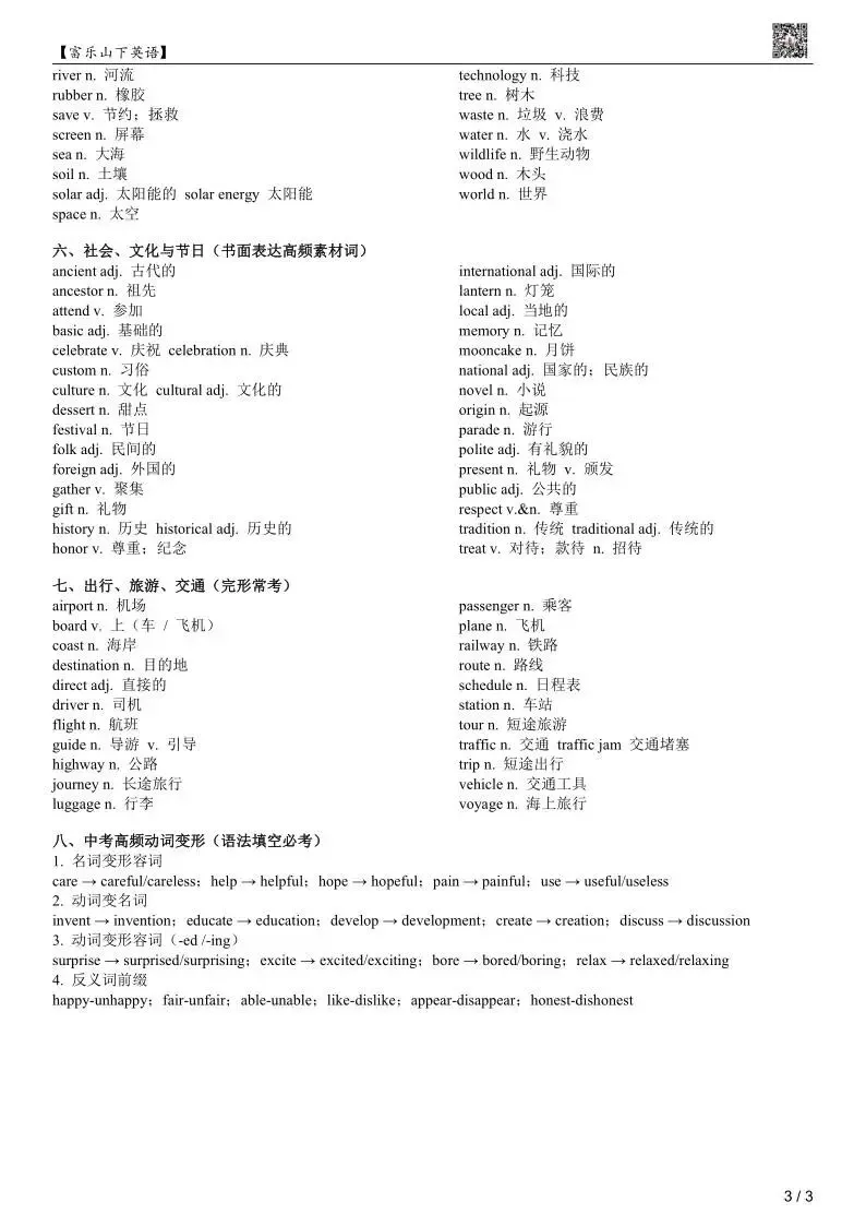 2026九年级中考英语 1600 核心高频词汇(分场景)-第5张图片-四季读书网 2026九年级中考英语 1600 核心高频词汇(分场景)-第5张图片-四季读书网
