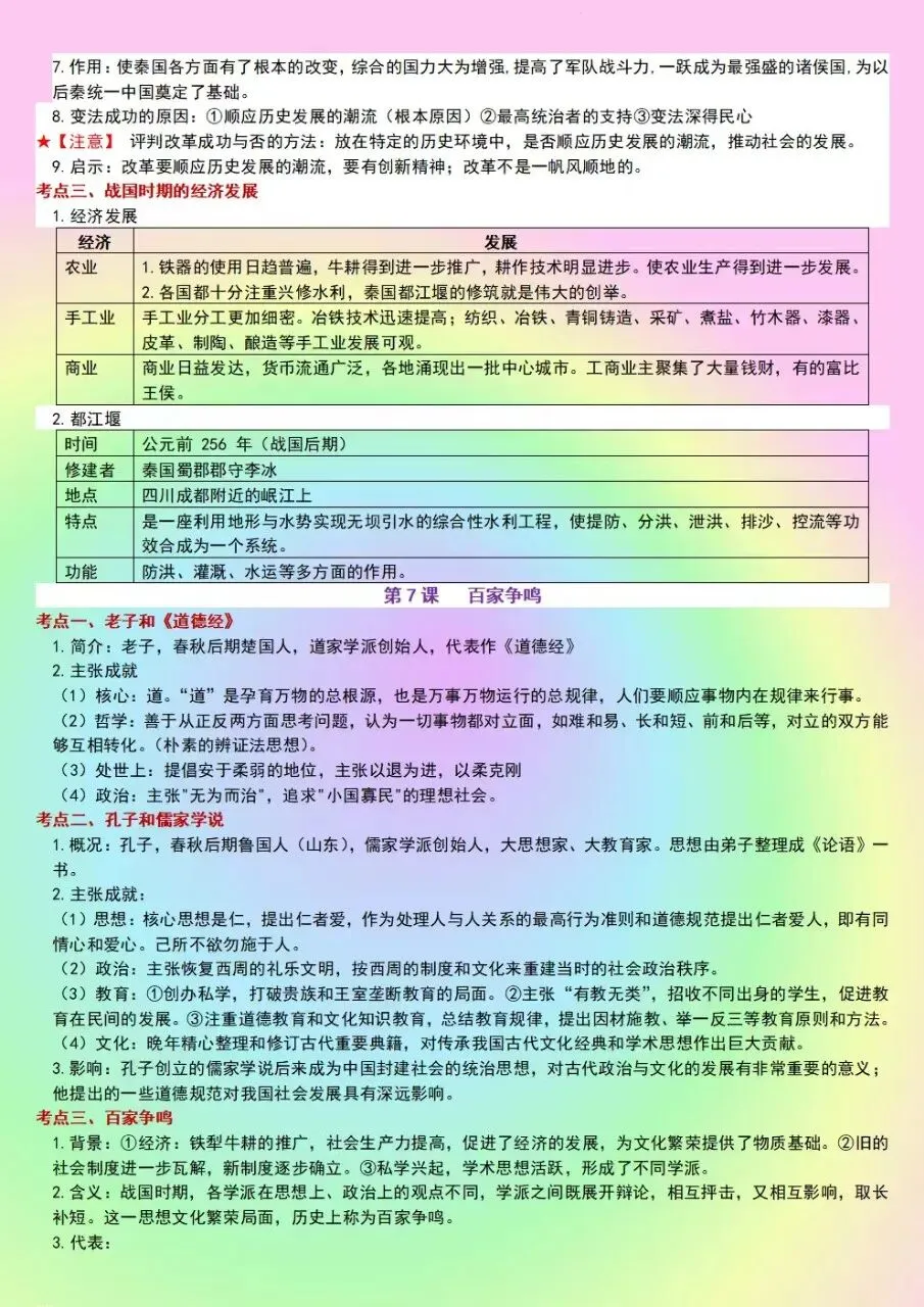 初一七年级上册历史全册核心知识点考点总结梳理(新版教材)电子版可打印下载-第7张图片-四季读书网
