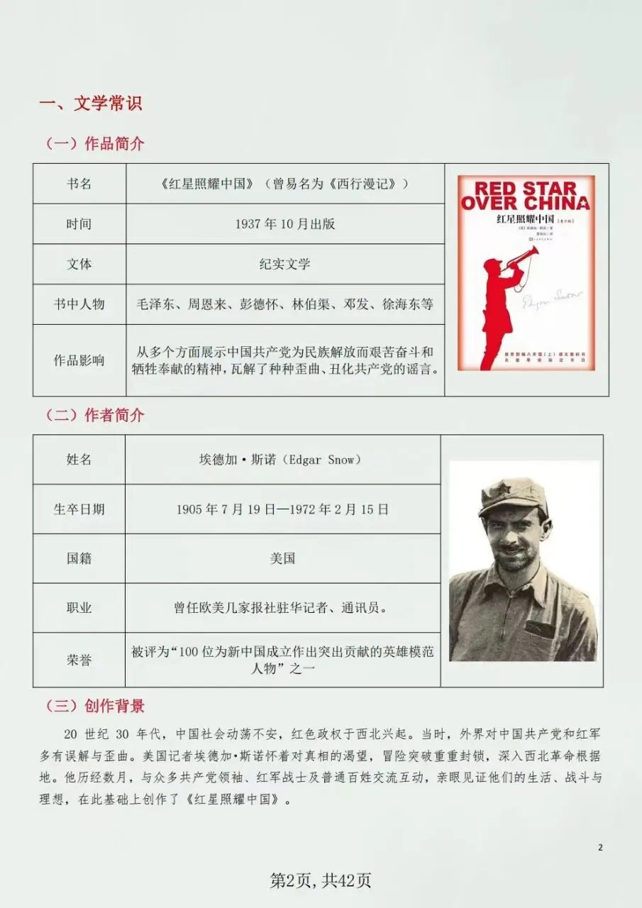 初二八年级上册语文名著《红星照耀中国》知识点要点梳理+中考真题+考点练习(新版教材)电子版可打印下载-第3张图片-四季读书网 初二八年级上册语文名著《红星照耀中国》知识点要点梳理+中考真题+考点练习(新版教材)电子版可打印下载-第3张图片-四季读书网