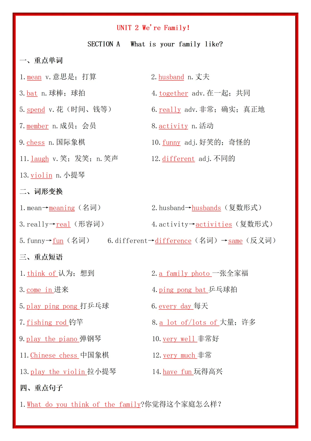 【初一】2026秋七年级上册英语全册重点单词短语句型知识梳理汇总,有完整版可打印,建议家长领取一份打印给孩子!-第12张图片-四季读书网