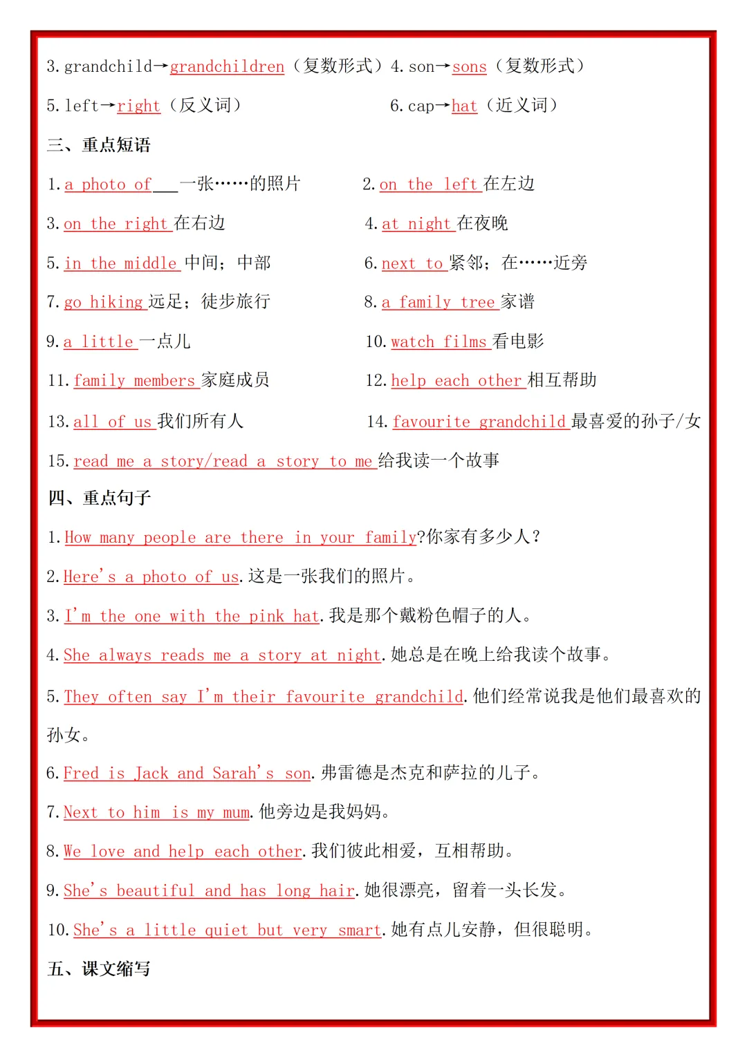 【初一】2026秋七年级上册英语全册重点单词短语句型知识梳理汇总,有完整版可打印,建议家长领取一份打印给孩子!-第14张图片-四季读书网