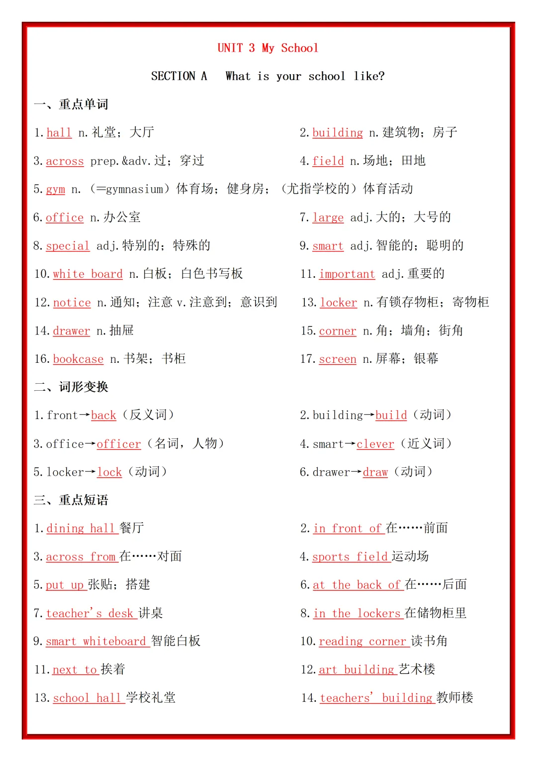 【初一】2026秋七年级上册英语全册重点单词短语句型知识梳理汇总,有完整版可打印,建议家长领取一份打印给孩子!-第16张图片-四季读书网