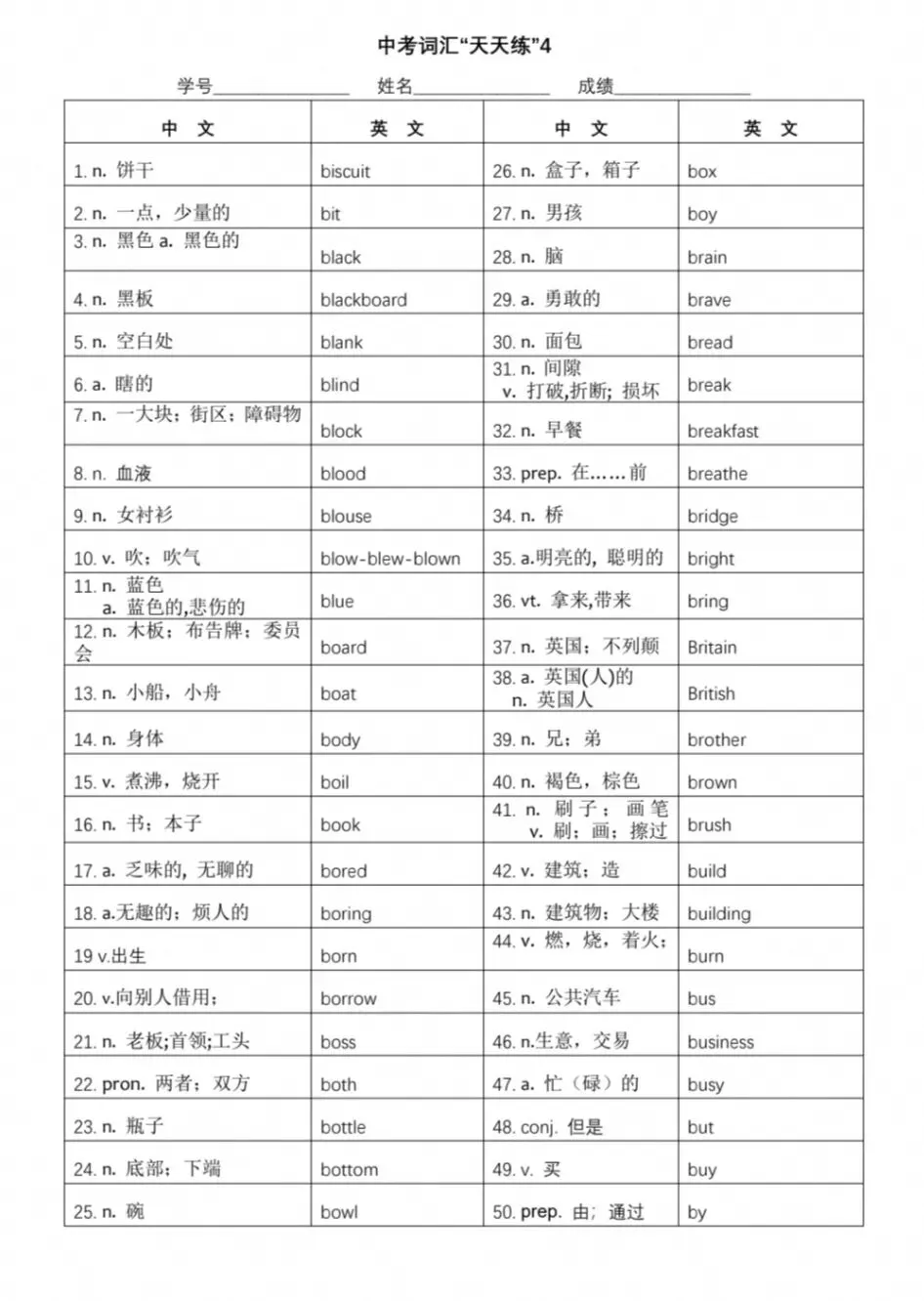 2027中考英语|1600大纲词汇完整梳理,附默写表-第6张图片-四季读书网