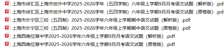 上海6上各科试卷整理汇总目录(2026.10.9更新)-第4张图片-四季读书网