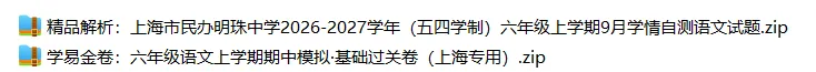 上海6上各科试卷整理汇总目录(2026.10.9更新)-第10张图片-四季读书网