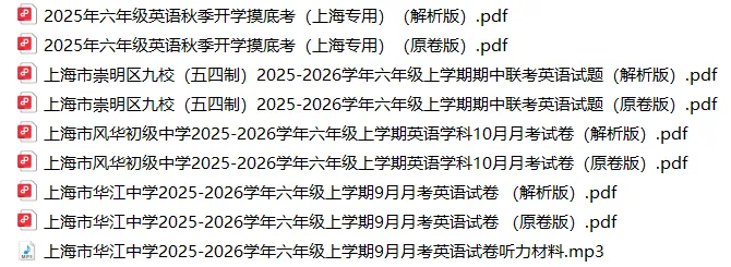 上海6上各科试卷整理汇总目录(2026.10.9更新)-第28张图片-四季读书网