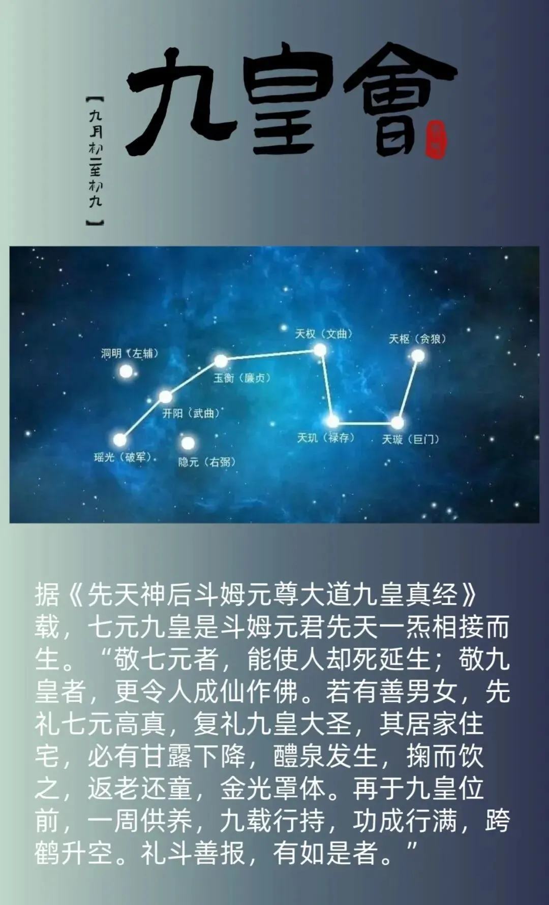 农历九月初一,北斗九皇降世之辰,祈福消灾好时节-第1张图片-四季读书网
