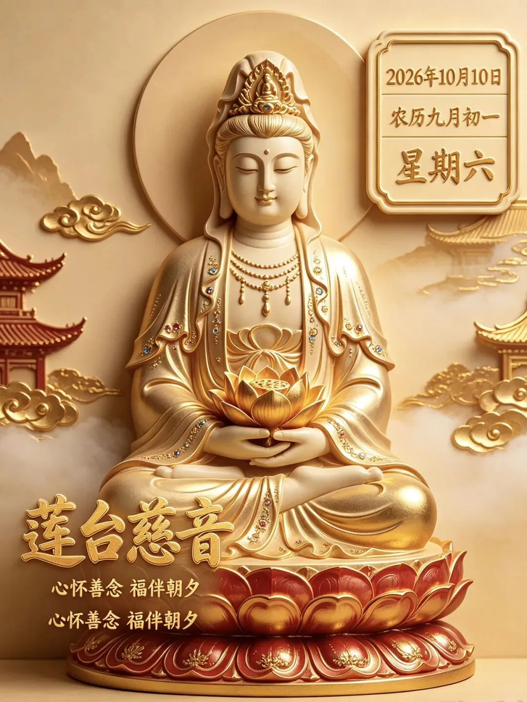 九月初一,香期吉日,29张观音早上好图片带日期,愿心怀善念,承蒙菩萨护佑,福气常伴左右-第1张图片-四季读书网