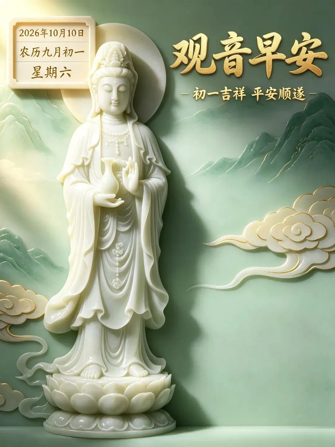 九月初一,香期吉日,29张观音早上好图片带日期,愿心怀善念,承蒙菩萨护佑,福气常伴左右-第8张图片-四季读书网