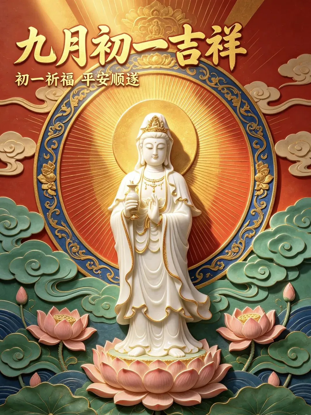 九月初一,香期吉日,29张观音早上好图片带日期,愿心怀善念,承蒙菩萨护佑,福气常伴左右-第14张图片-四季读书网