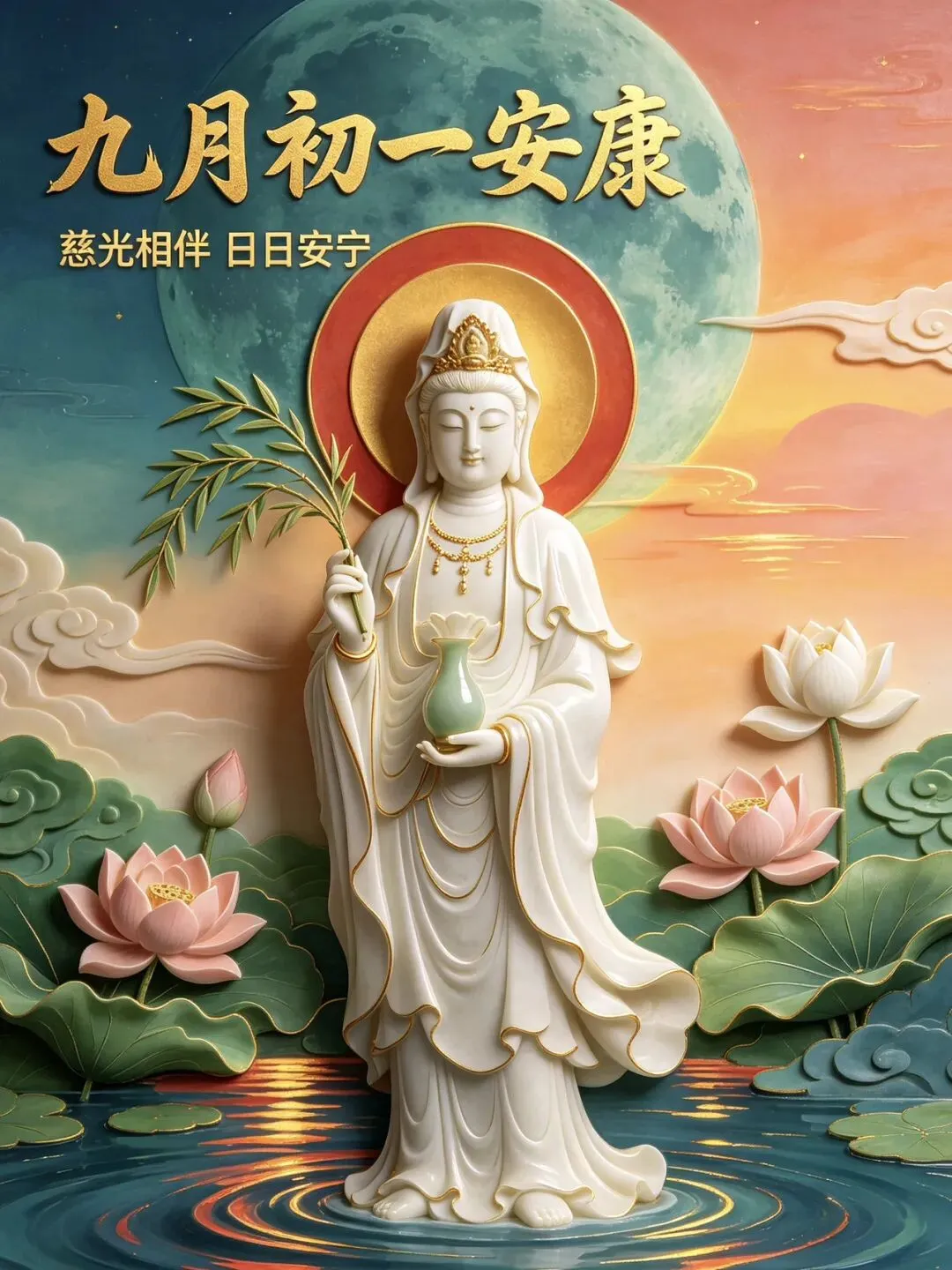 九月初一,香期吉日,29张观音早上好图片带日期,愿心怀善念,承蒙菩萨护佑,福气常伴左右-第15张图片-四季读书网
