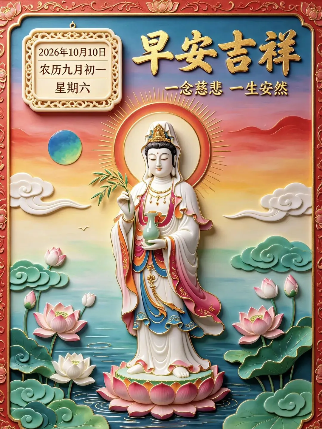 九月初一,香期吉日,29张观音早上好图片带日期,愿心怀善念,承蒙菩萨护佑,福气常伴左右-第17张图片-四季读书网