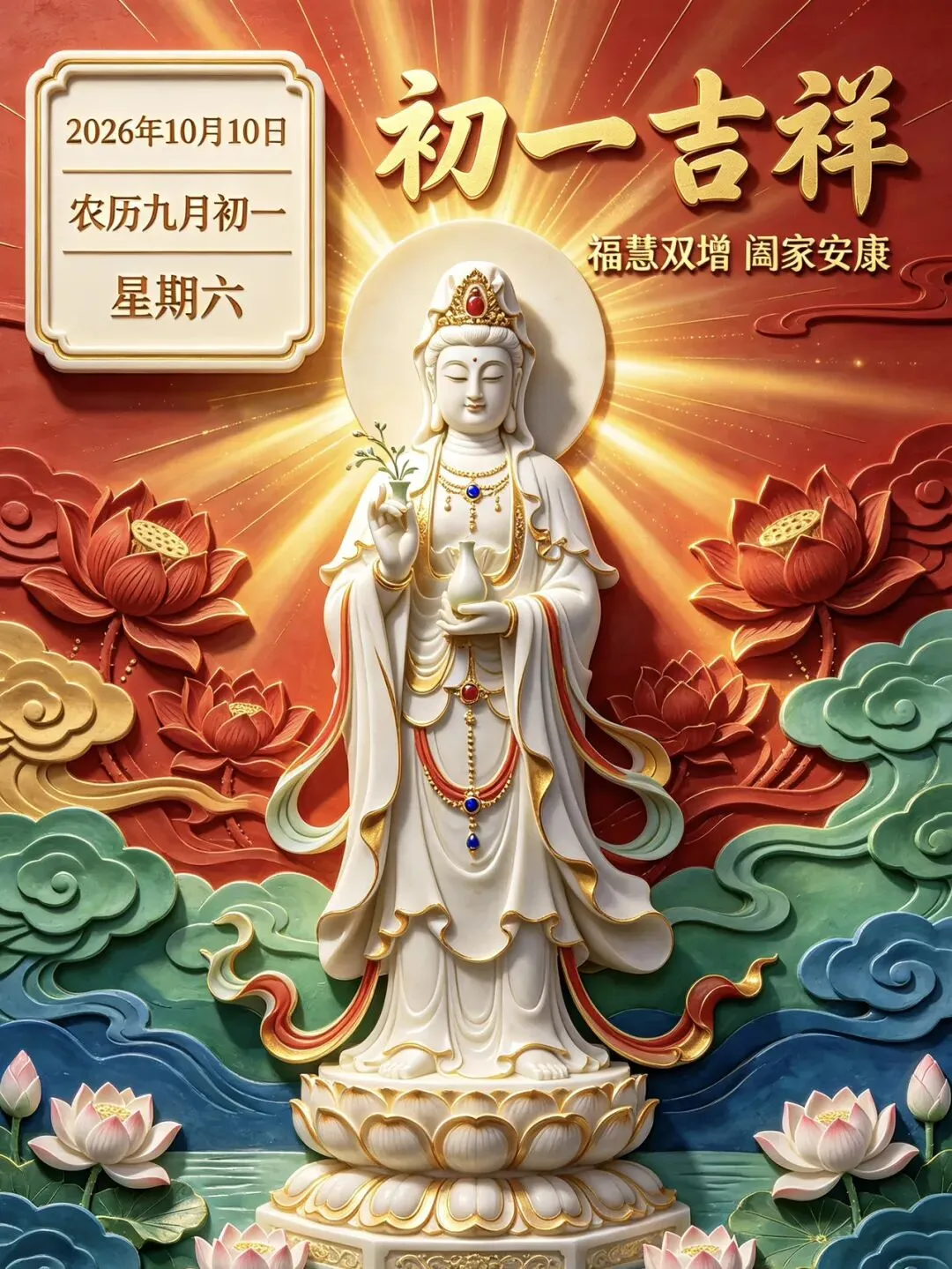 九月初一,香期吉日,29张观音早上好图片带日期,愿心怀善念,承蒙菩萨护佑,福气常伴左右-第18张图片-四季读书网