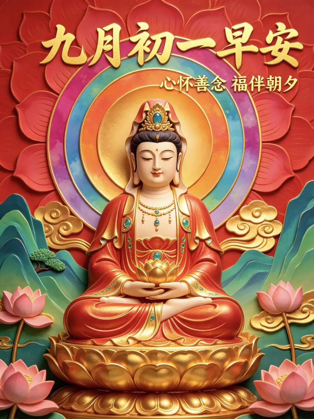 九月初一,香期吉日,29张观音早上好图片带日期,愿心怀善念,承蒙菩萨护佑,福气常伴左右-第22张图片-四季读书网