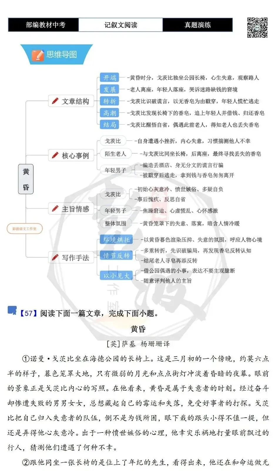 【中考现代文阅读-真题演练】57-黄昏-思维导图+试题精析-第5张图片-四季读书网