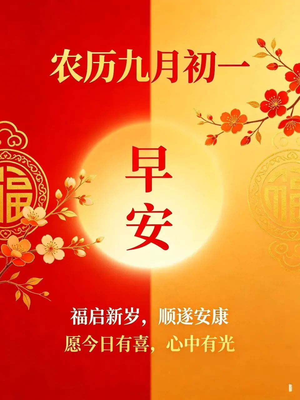 农历九月初一吉祥16张喜庆早安美图祝福语|新月启序,愿岁岁平安,万事皆顺遂-第2张图片-四季读书网